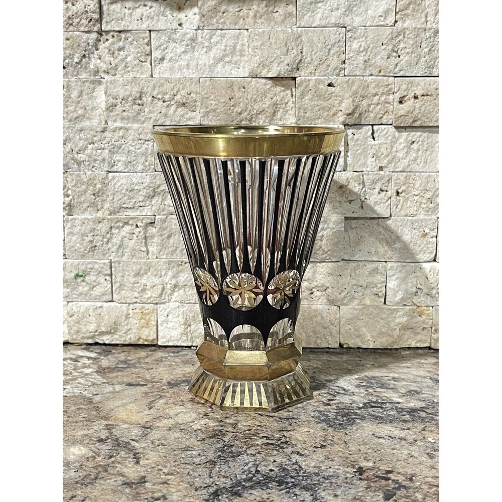 Vintage Crystal Red And Gold Embossed Thumb Print Vase